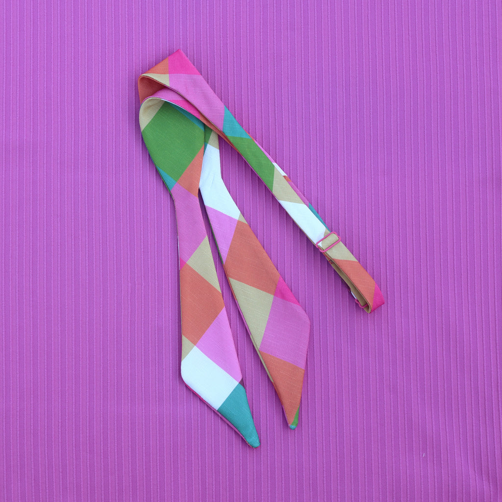 Super colorful faux silk plaid bow tie