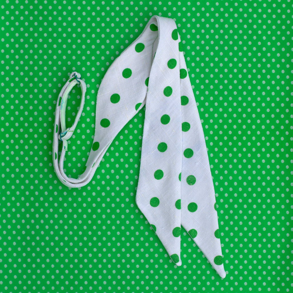alma mater green & white polka dot bow tie