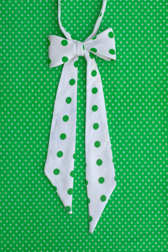 alma mater green & white polka dot bow tie