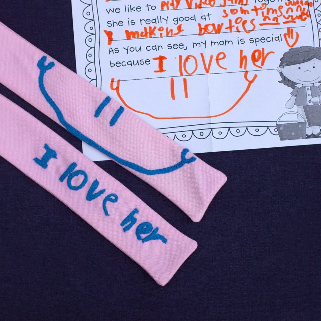 Mother's Day bow tie- custom embroidery in your child's handwriting!
