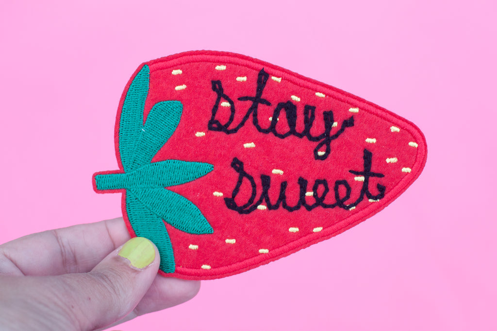 strawberry patch, hand cranked chain stitch!