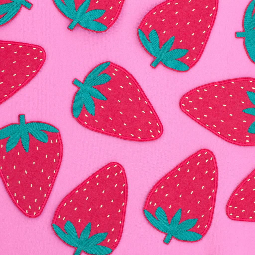 strawberry patch, hand cranked chain stitch!