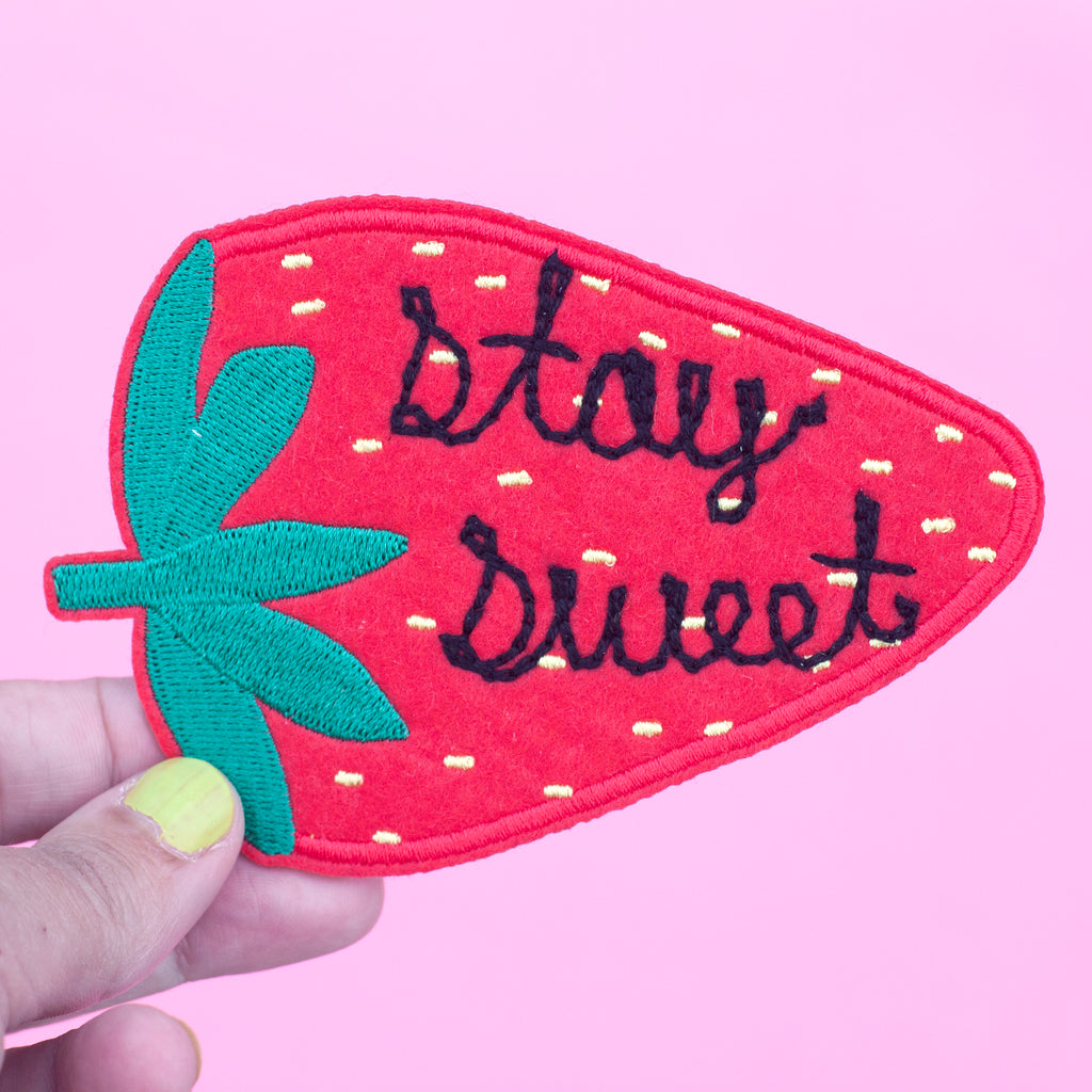 strawberry patch, hand cranked chain stitch!