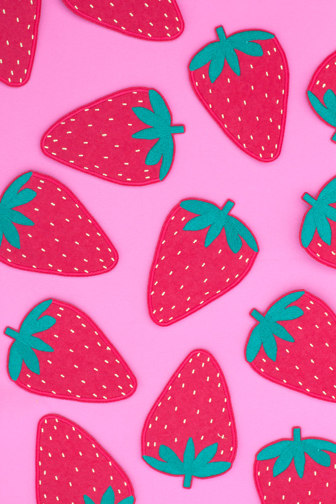 strawberry patch, hand cranked chain stitch!