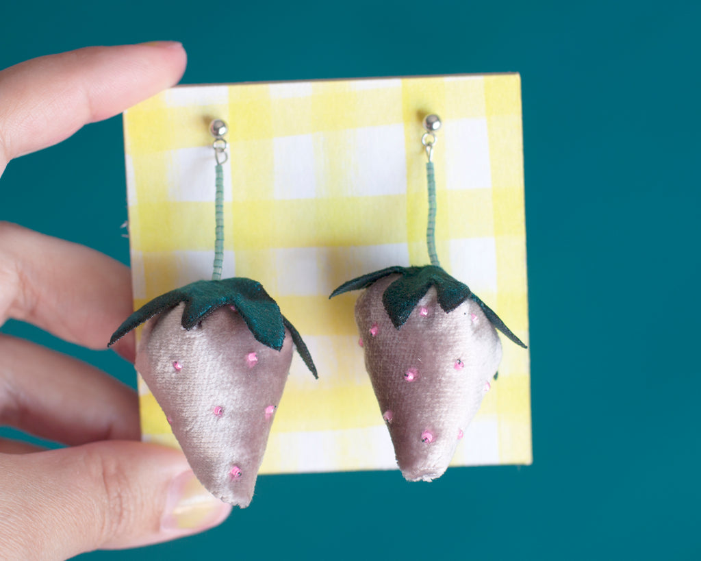 velvet strawberry earrings!