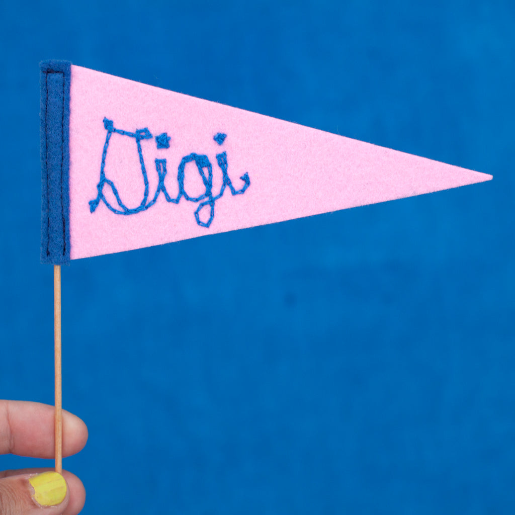 mini pennant, hand cranked chain stitch!