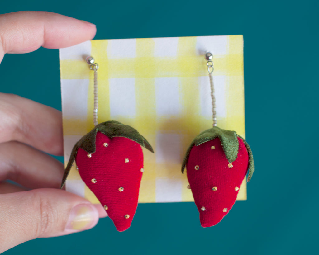 velvet strawberry earrings!