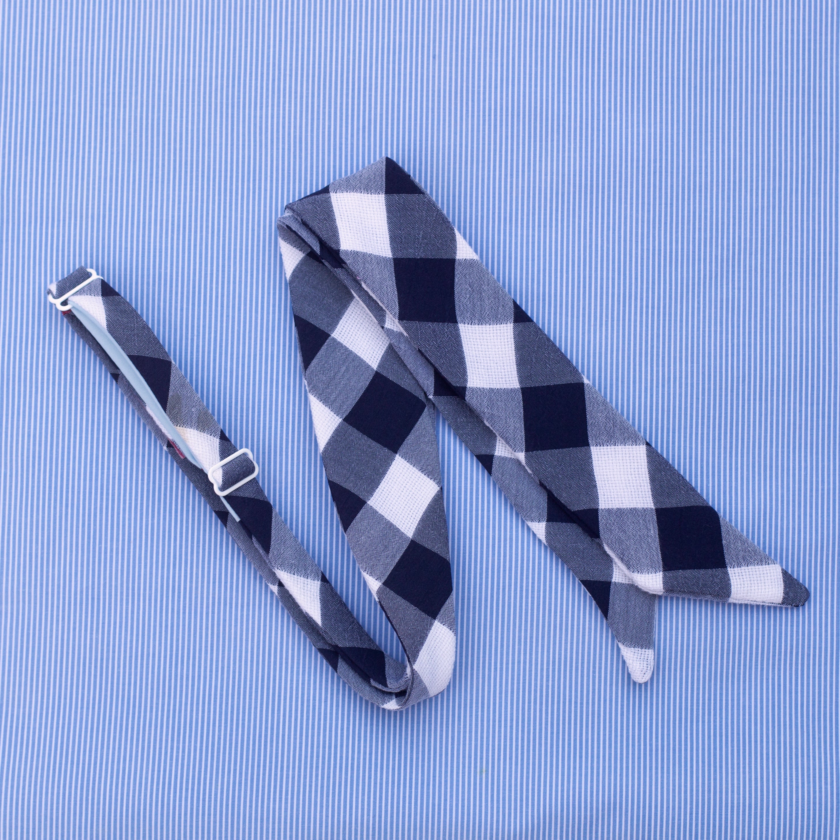 Navy gingham secretary bow