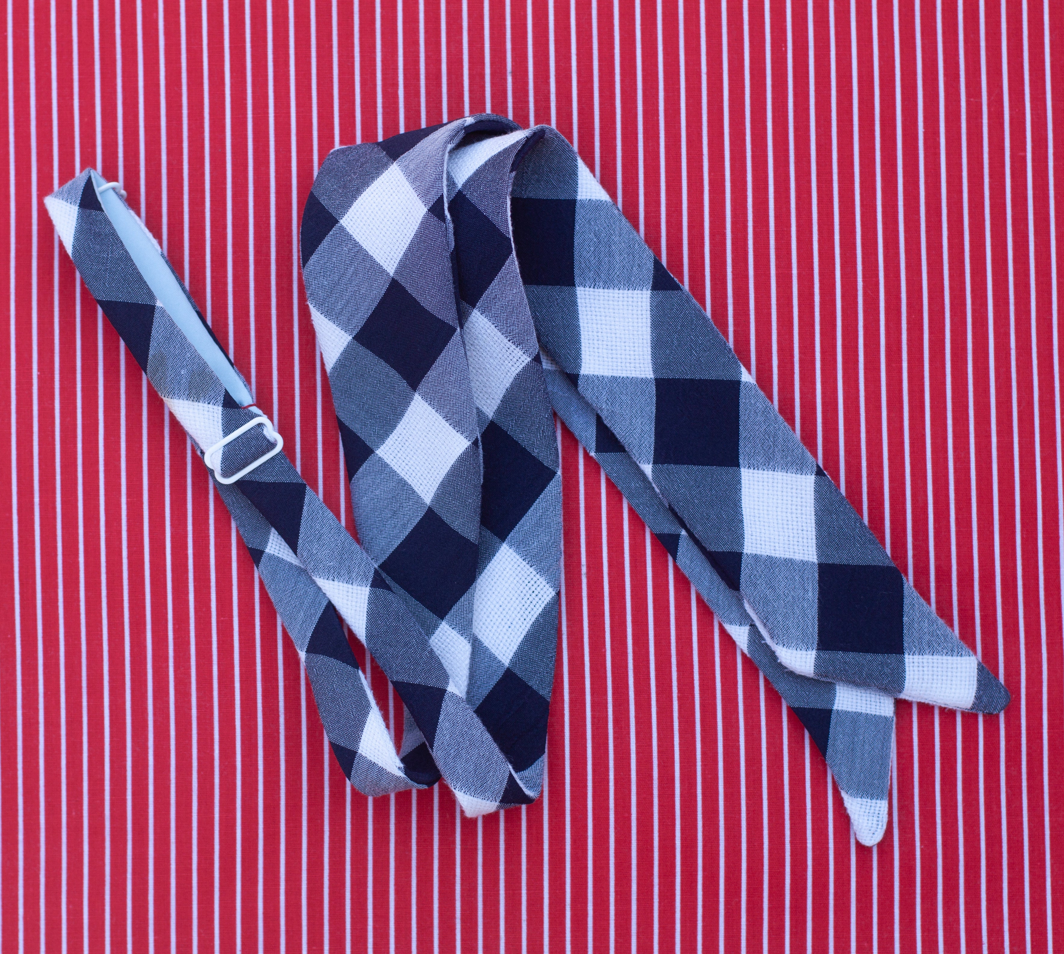 Navy gingham secretary bow