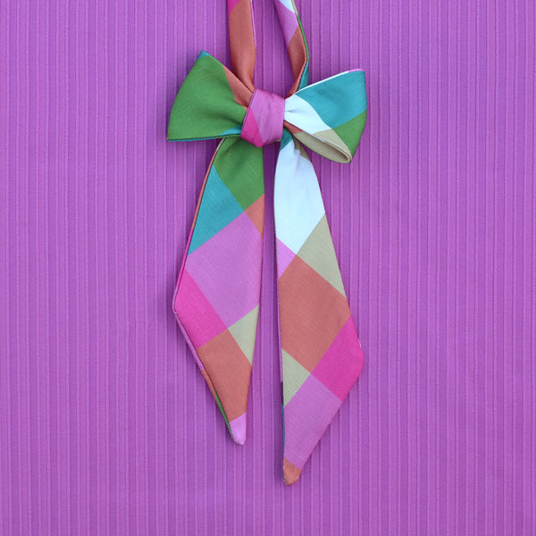 Super colorful faux silk plaid bow tie
