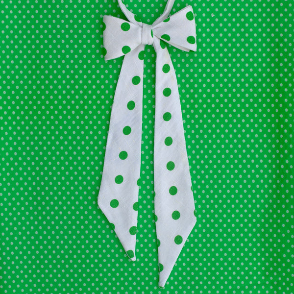 alma mater green & white polka dot bow tie