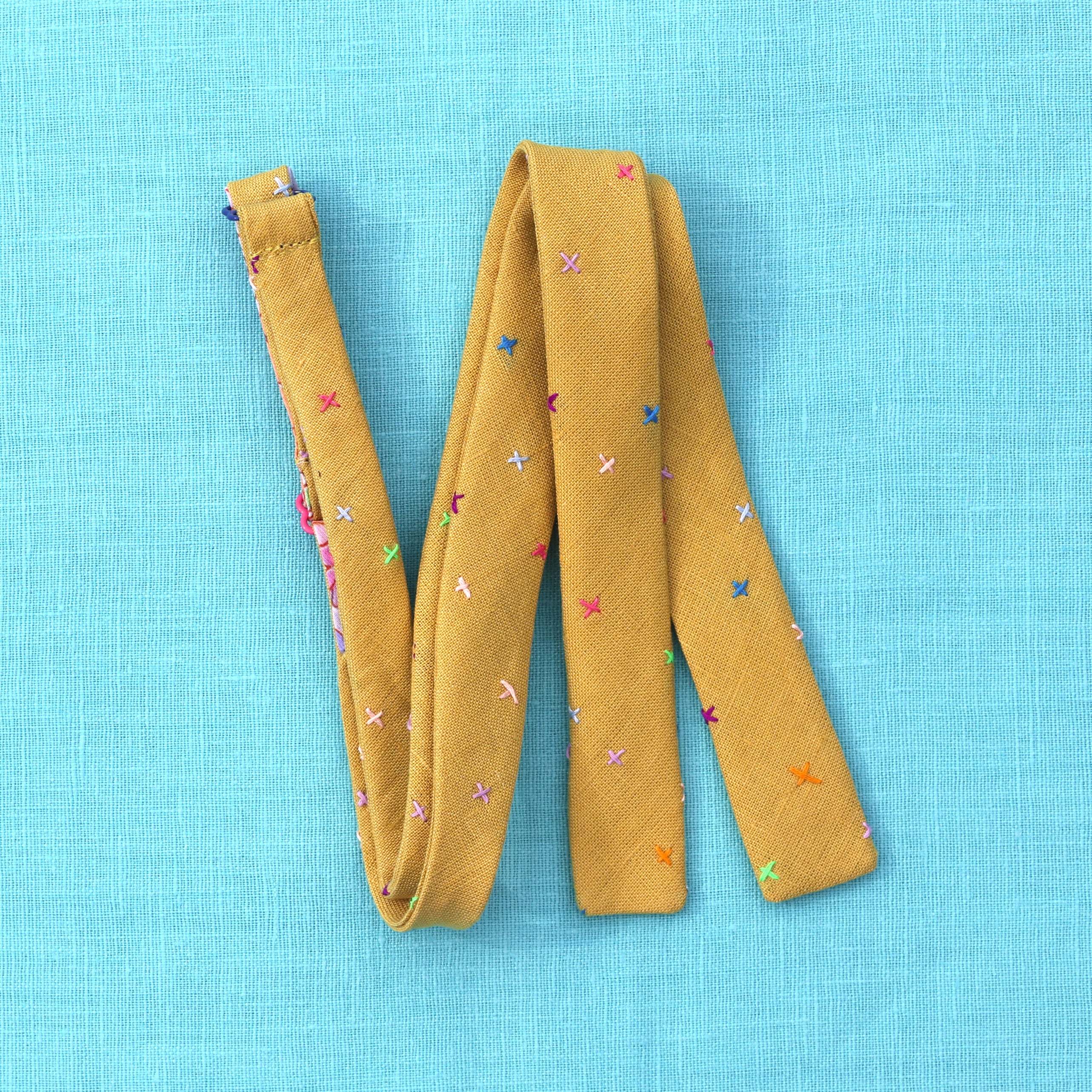 linen golden yellow embroidered bow tie