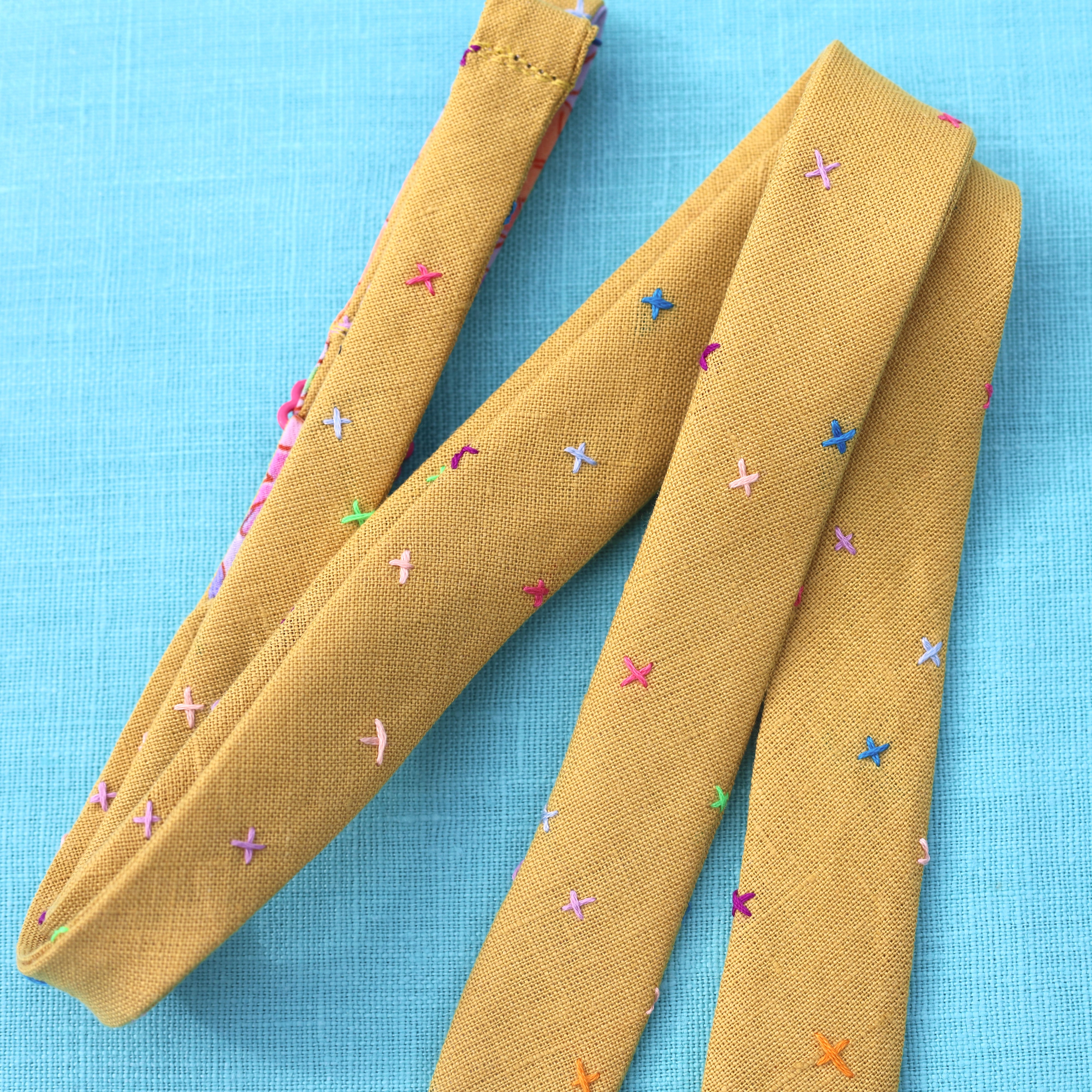 linen golden yellow embroidered bow tie
