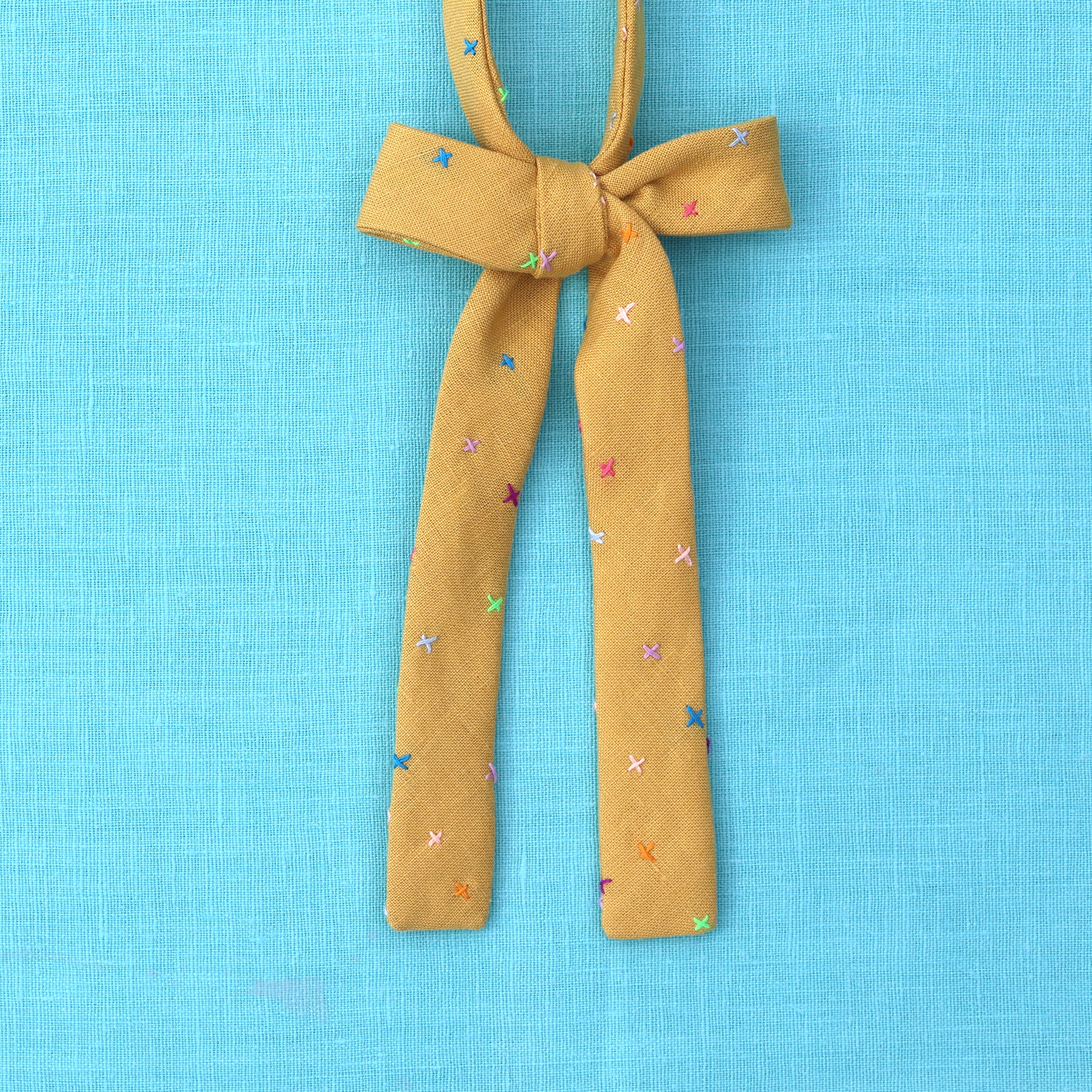 linen golden yellow embroidered bow tie
