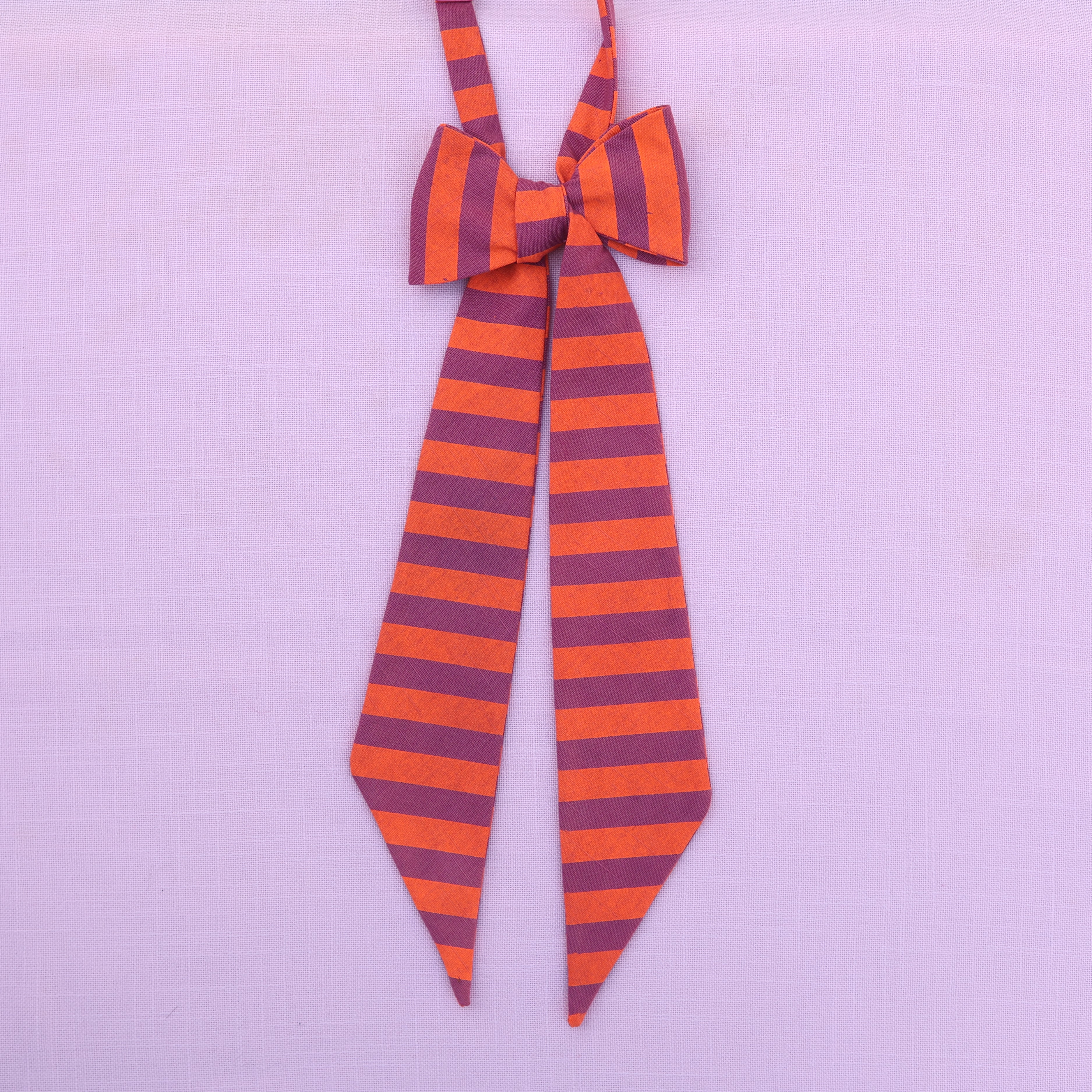 mauve and safety orange stripe bow tie