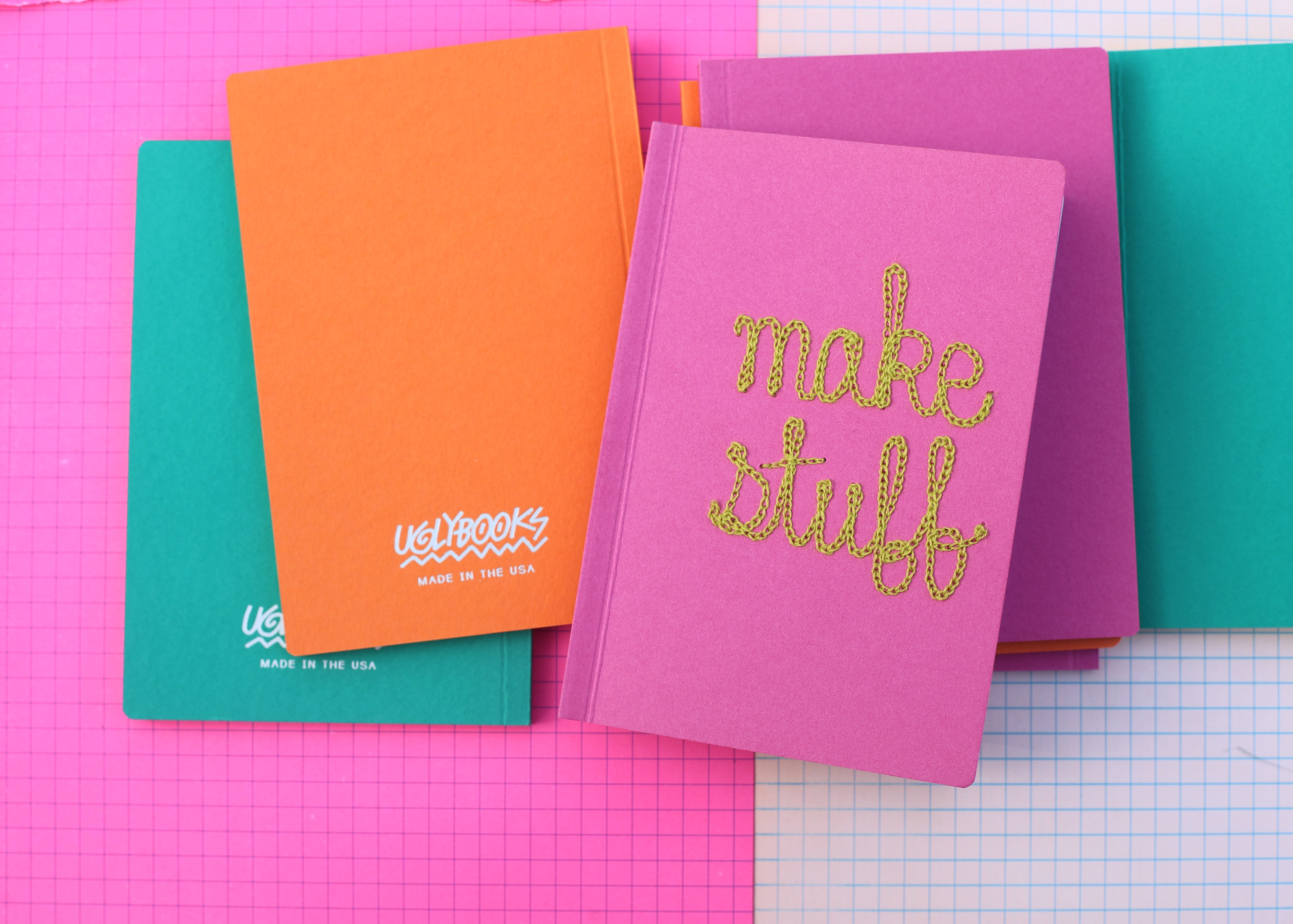 custom chain stitching on an Ugly Book sketchbook