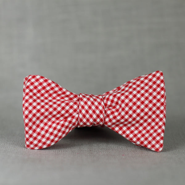 classic red & white mini gingham self tie bow tie