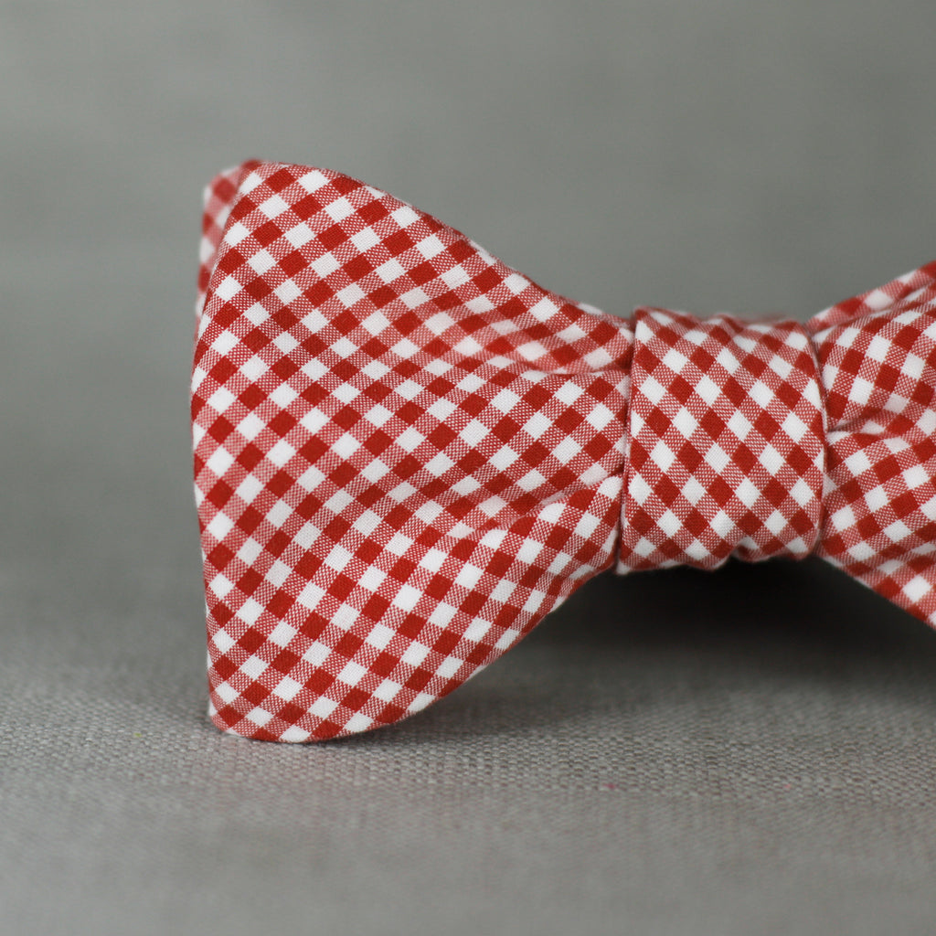 classic red & white mini gingham self tie bow tie