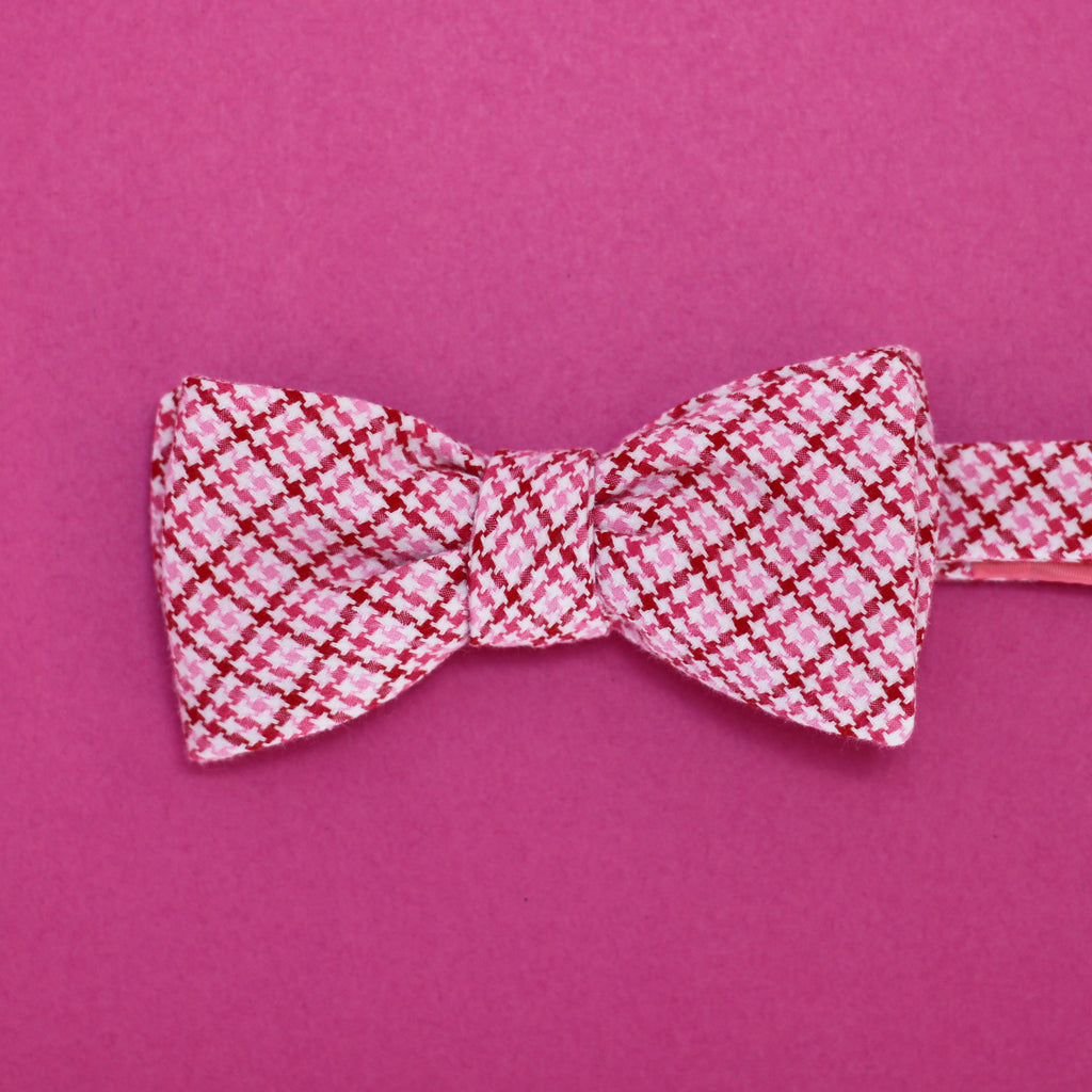 pink & red tweed self tie bow tie