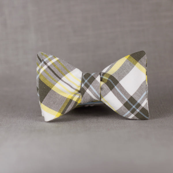yellow & grey plaid bow tie