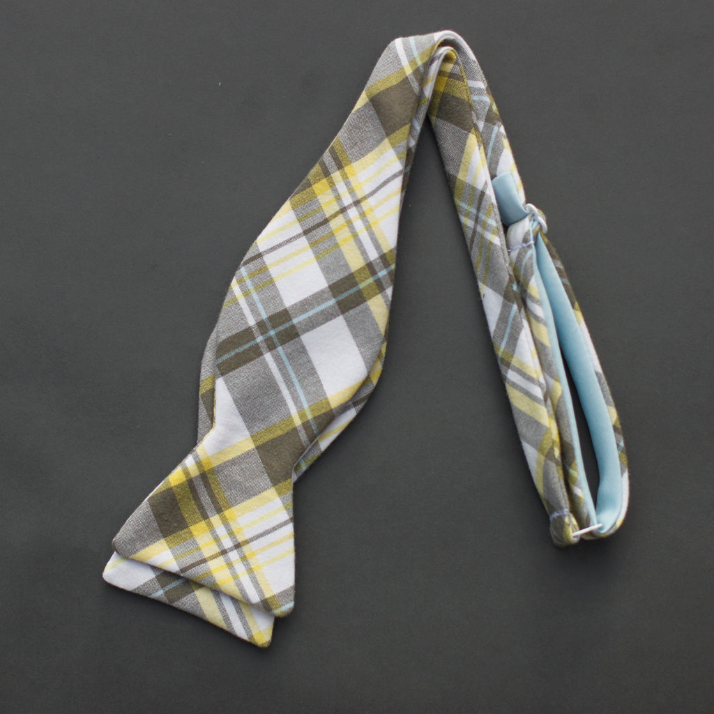 yellow & grey plaid bow tie