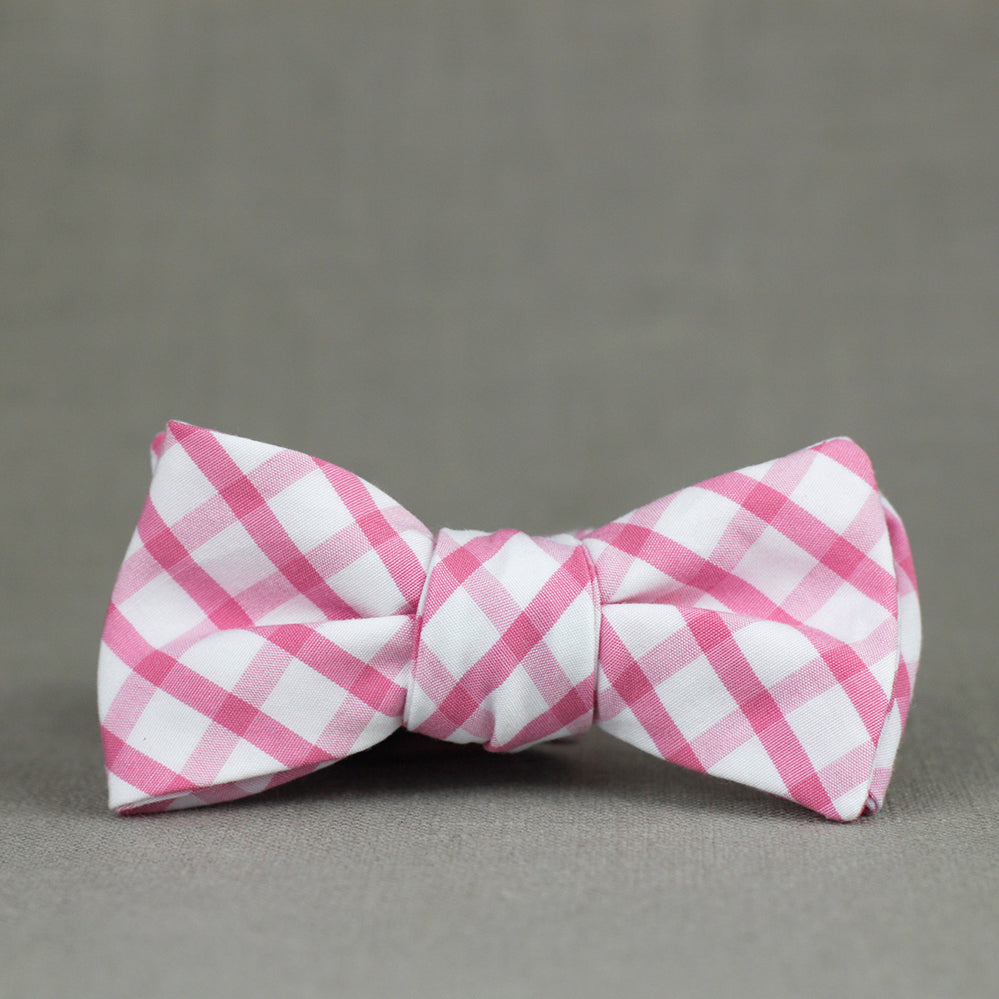 bubblegum pink windowpane plaid bow tie