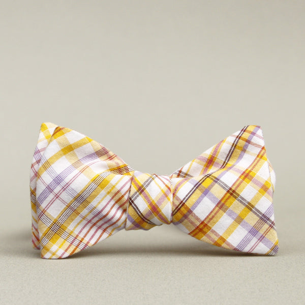 gold & lilac plaid bow tie