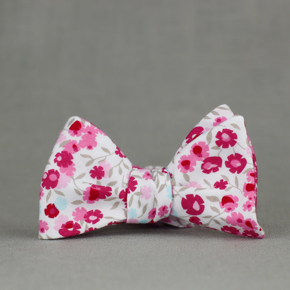 fuchsia, ballerina pink, ice blue, and taupe floral bow tie
