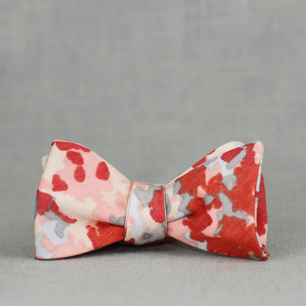 peach, coral, red, and grey abstract floral bow tie