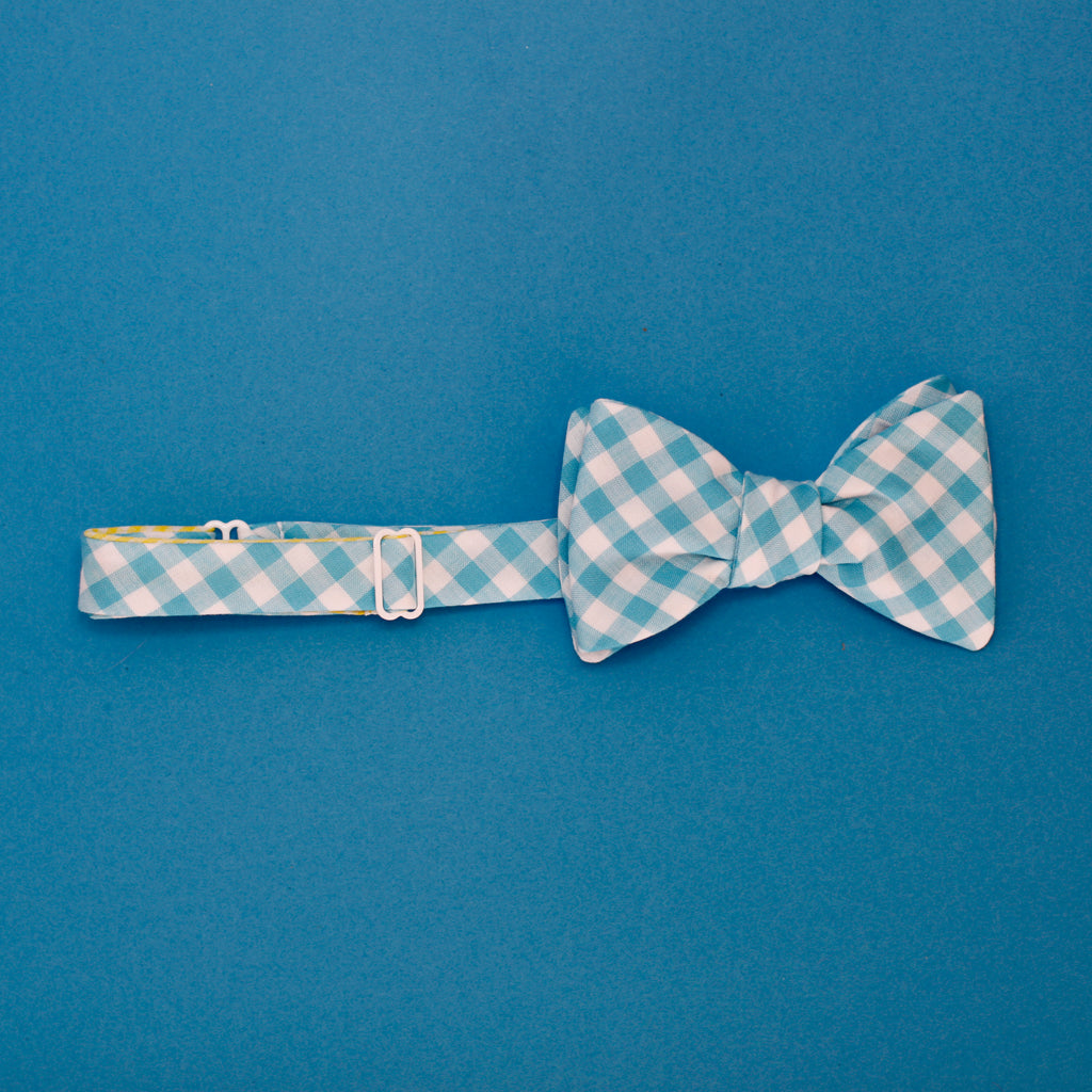 aqua and white gingham bow tie