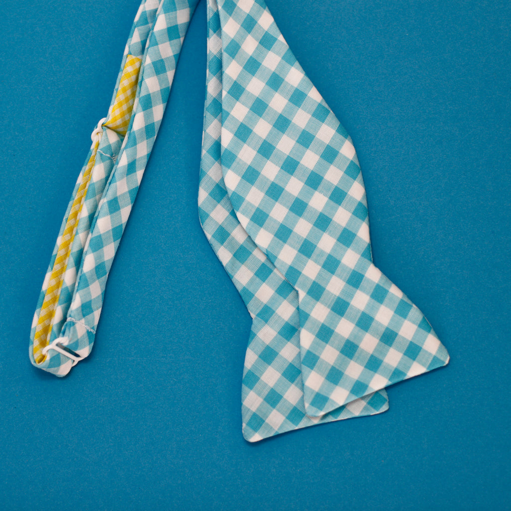 aqua and white gingham bow tie