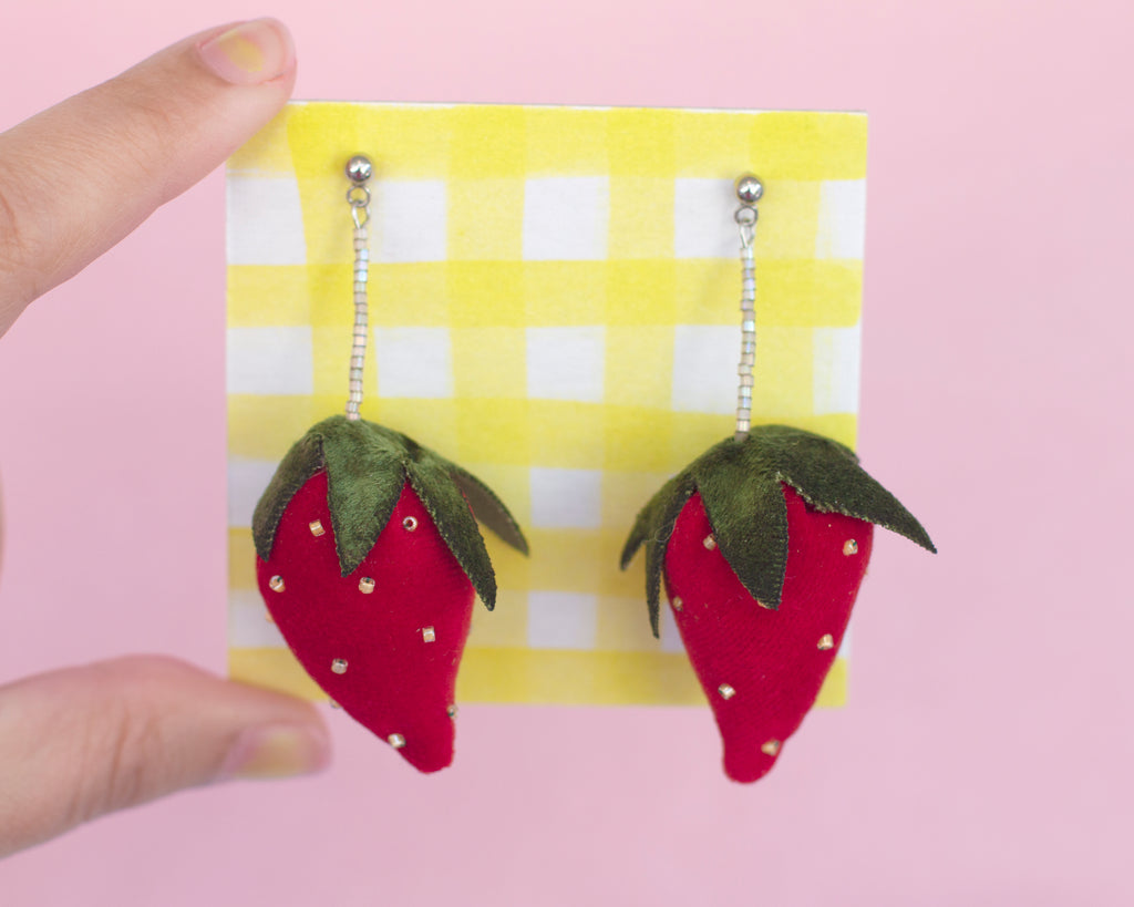 velvet strawberry earrings!